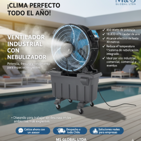 Ventilador Industrial con Nebulizador 500W | Tanque 80L | 18.880 m³/h